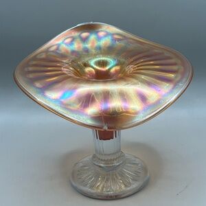 AS IS Fenton Marigold Carnival Glass Fine Rib Jack In The Pulpit Vase 5.5”